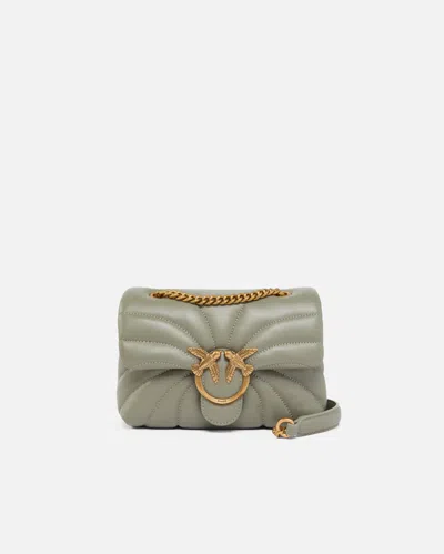 Pinko Love Bag Puff Butterfly Mini Nappa Leather Crossbody Bag In Vertiver Green-antique Gold