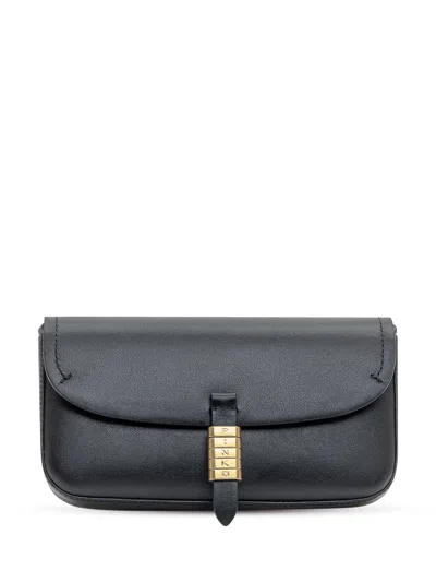 Pinko Mini Saddle Shoulder Bag In Antique Gold In Nero Antique Gold