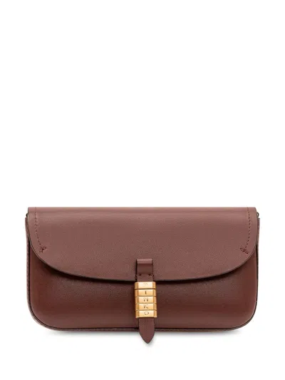 Pinko Mini Saddle Shoulder Bag With Artistic Design In Burgundy Wine/antique Gold