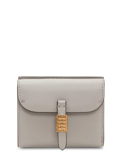Pinko Mini Saddle Wallet With Front Closure In Grigio Perla/antique Gold
