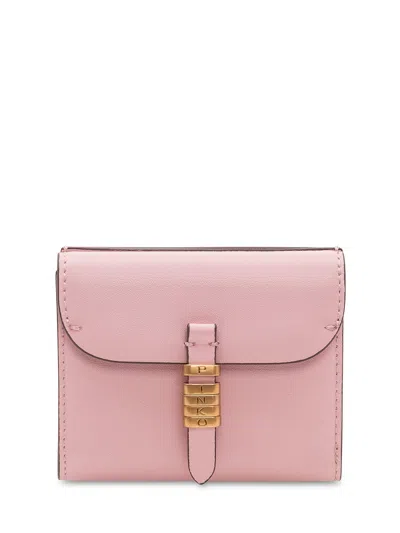 Pinko Mini Saddle Wallet With Front Closure In Rosa Chiaro/antique Gold