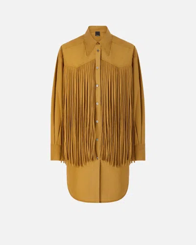Pinko Fringe Cotton Mini Dress In Brown