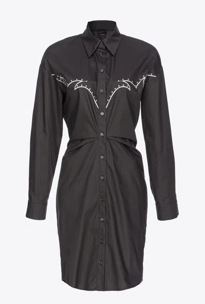 Pinko Mini Shirt Dress With Rodeo Embroidery In Noir/beurre