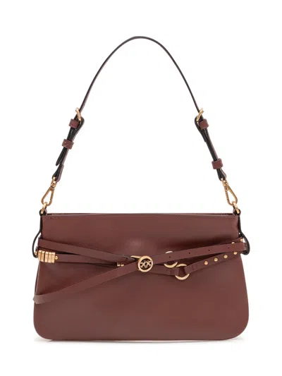 Pinko Mini Shoulder Bag With Belt In Burgundy Wine/antique Gold