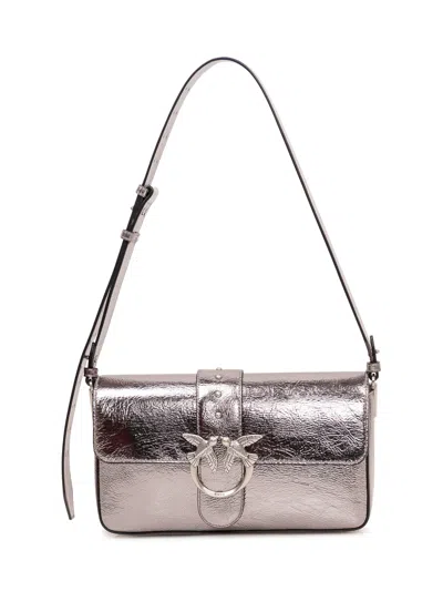 Pinko Mini Shoulder Bag With Detachable Strap In Antracite/old Silver