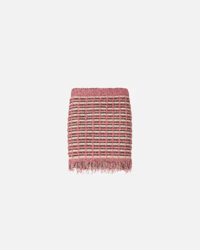 Pinko - Mini Skirt In Basketweave And Frayed Knit - L In Multi