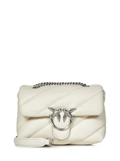 Pinko Mini Slanted-quilted Nappa Bag With Logo Buckle And Chain Strap In Neutrals