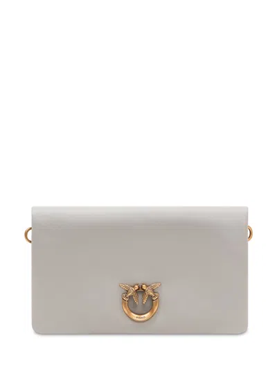 Pinko Mini Soft Bag With Logo Detail In Grigio Perla/antique Gold
