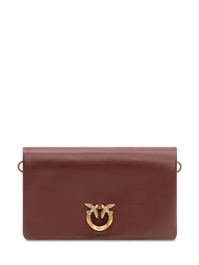 Pinko Mini Soft Shoulder Bag With Logo In Burgundy Wine
