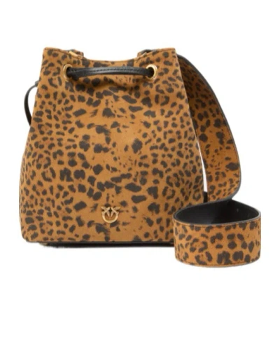 Pinko Mini Suede Printed Shoulder Bag In Brown