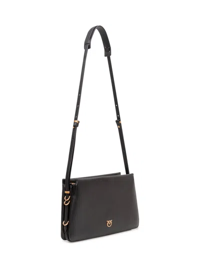 Pinko Mini Trio Crossbody Bag With Adjustable Strap In Nero/antique Gold