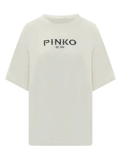 Pinko Mini T-shirt With Cut Sleeves And Logo Print In White