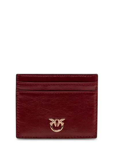 Pinko Mini Wallet With Front Logo In Rosso Scuro/gold Mordore