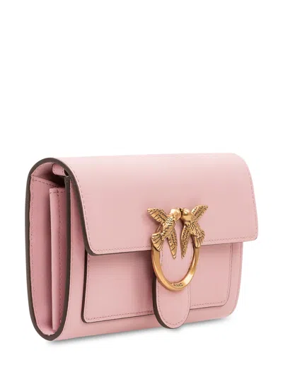 Pinko Mini Wallet With Logo Front In Rosa Chiaro/antique Gold