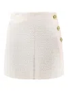 Pinko Wrap-style High-waisted Tweed Miniskirt With Gold-tone Buttons In White