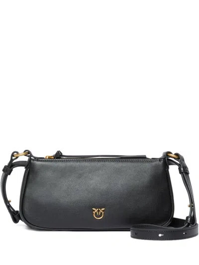Pinko Minimalist Black Leather Shoulder Bag With Gold-tone Accents