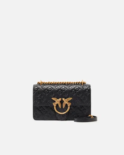 Pinko Love Bag Mini Crossbody Bag With Imprimé Logo In Black-antique Gold