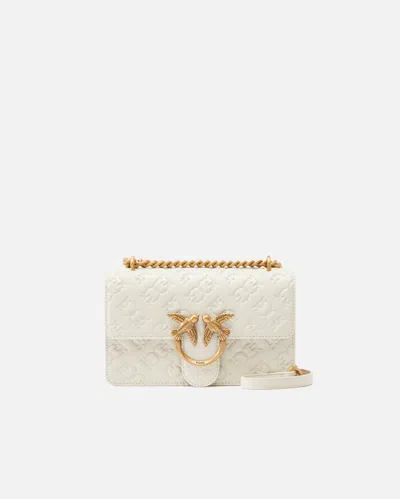 Pinko Love Bag Mini Crossbody Bag With Imprimé Logo In White+white-antique Gold