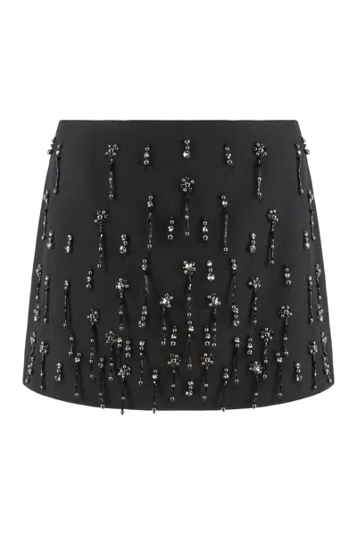 Pinko Miniskirt With Crystals And Pearls In Black