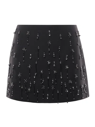 Pinko Miniskirt With Crystals And Pearls In Black