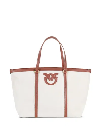Pinko Miranda Leather-trimmed Canvas Tote Bag In Neutral