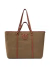 Pinko Maxi Shopper Bag In Recycled Canvas With Two Sets Of Handles
