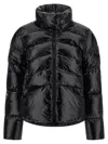 Pinko Cropped Black Down Coat With Glossy Finish And High Collar In Black