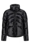 Pinko Cropped Black Down Coat With Glossy Finish And High Collar In Black