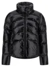 Pinko Cropped Black Down Coat With Glossy Finish And High Collar In Black