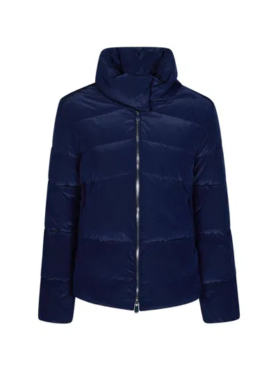 Pinko Mirco Electric Blue Short Puffer Jacket With A Wraparound High Collar