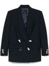 Pinko Double-breasted Blazer With Geometric Cuff Embellishments In Blue