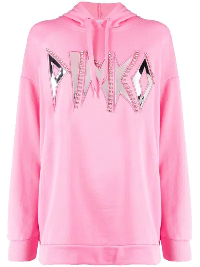 Pinko Mirrored-logo Hoodie In Pink