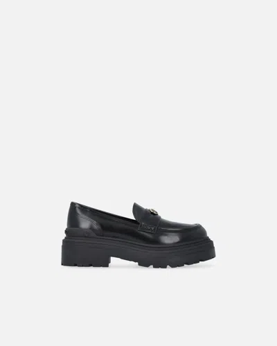 Pinko Leather Moccasins With Love Birds Logo In Black
