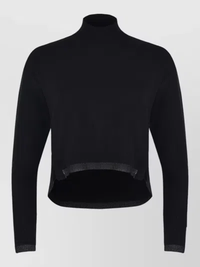 Pinko Mock Neck Cropped Sweater Long Sleeves Ribbed In Black