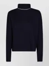 Pinko Cropped Black Sweater With Turtleneck And Contrast Trim In Black