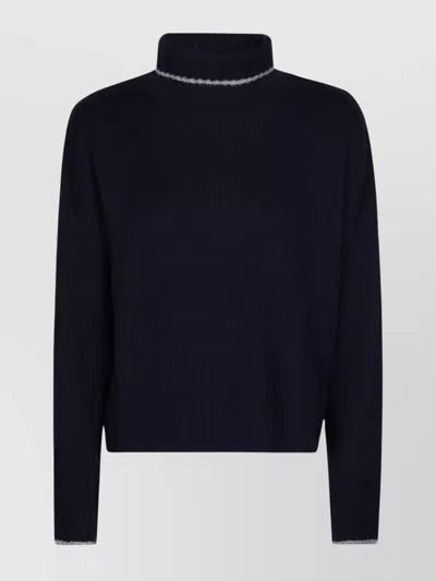 Pinko Cropped Black Sweater With Turtleneck And Contrast Trim