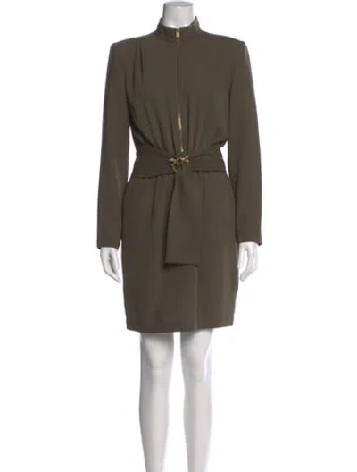 Pre-owned Pinko Mock Neck Mini Dress In Green