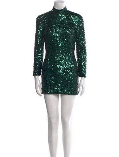 Pre-owned Pinko Mock Neck Mini Dress In Green