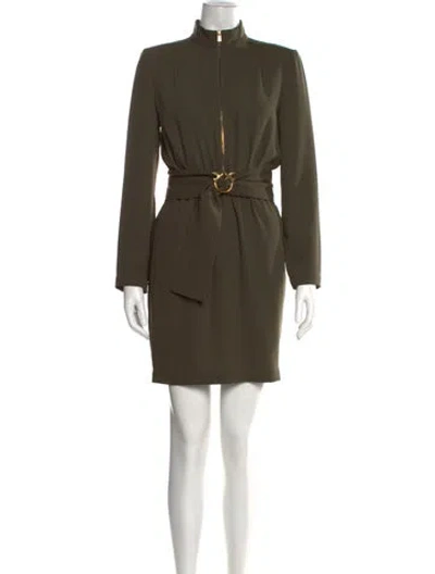 Pre-owned Pinko Mock Neck Mini Dress In Green