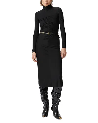 Pinko Mockneck Front Zip Midi Slim Fit Jersey Dress In Black