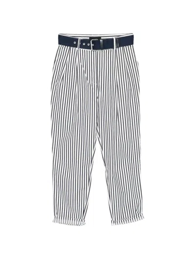 Pinko Modesta Striped Belted Trousers In Gray