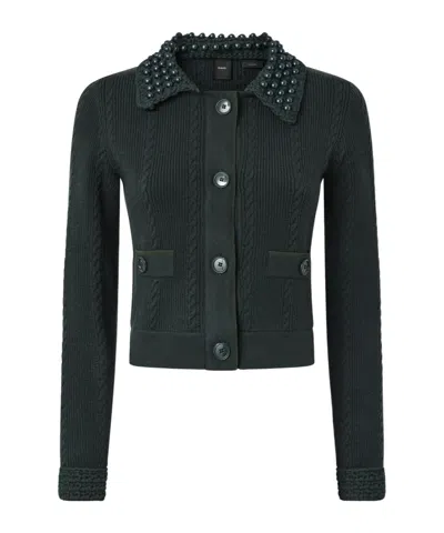 PINKO CABLE-KNIT PEARL-EMBELLISHED CARDIGAN