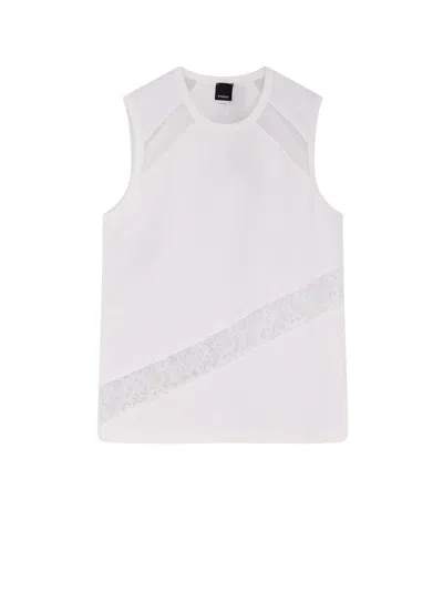 Pinko Molly Cotton Tank Top With Lace Inserts In White