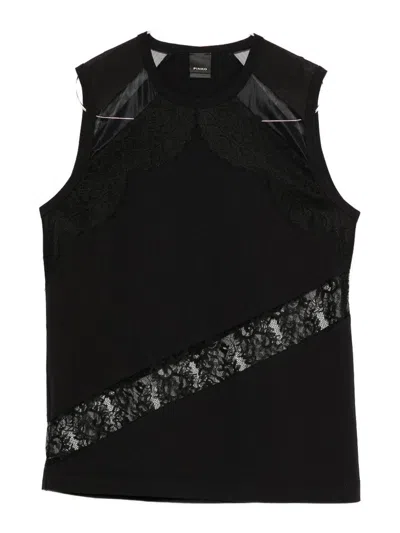 Pinko Molly T-shirt In Black Cotton With Lace