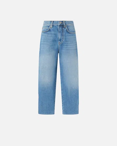 Pinko Mom-fit Jeans With Transparent Organza Inserts In Light Vintage Wash