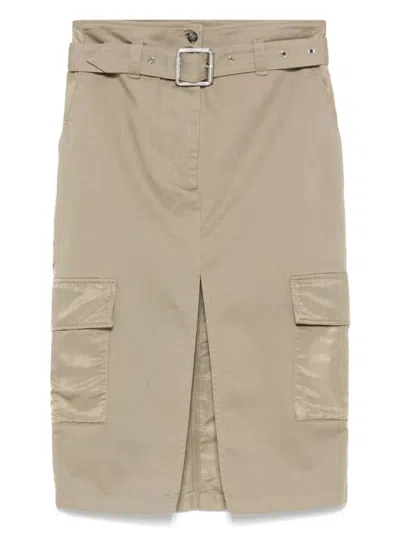 Pinko Utility Belted Skirt Cargo Pockets In Brown