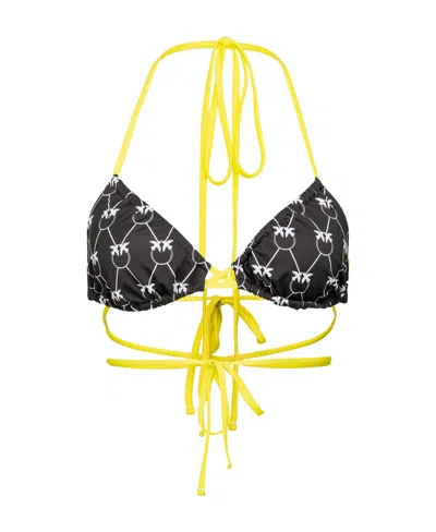 Pinko Monogam-print Bikini Top In Black