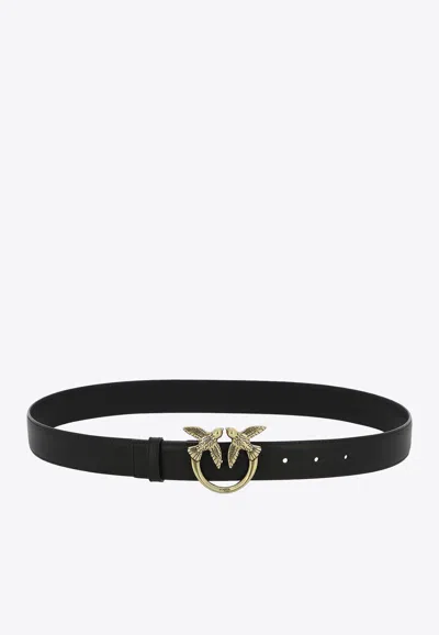 Pinko Monogram Leather Belt In Black