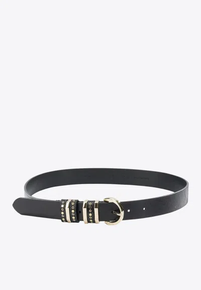 Pinko Monogram Leather Belt In Black