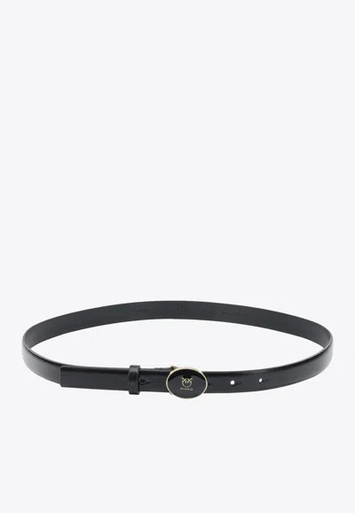 Pinko Monogram Leather Belt In Black